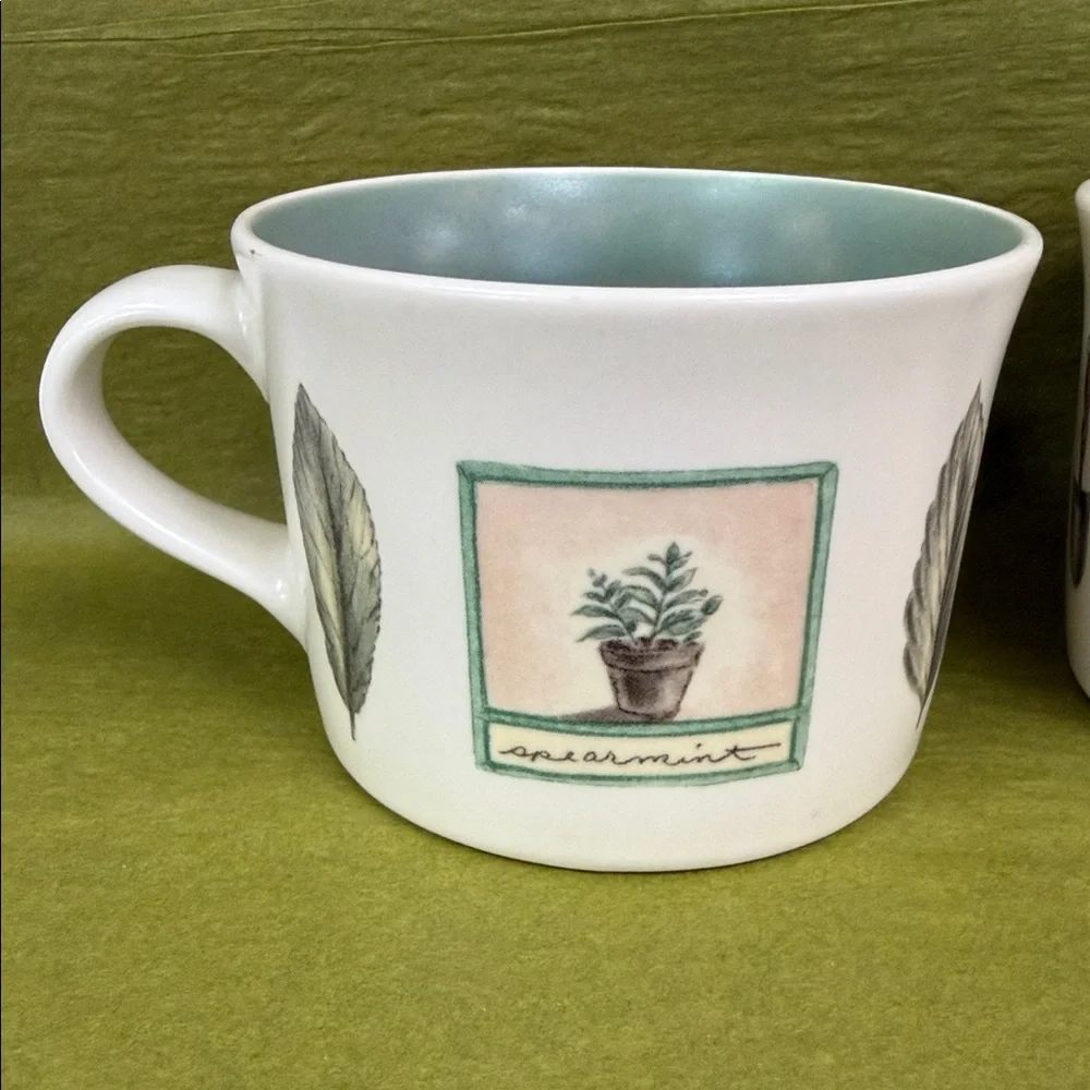 Vintage Pfaltzgraff Naturewood 12oz Coffee Mugs Botanical Herb Design Set of 3